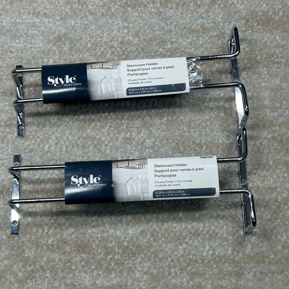 Style Selections Stemware Holder Set 2 Chrome Finish Under Cabinet Wine Rack